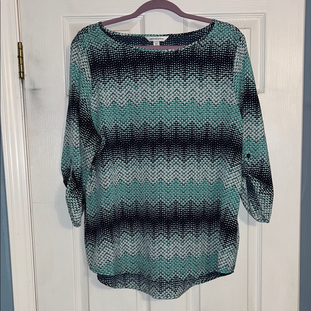 Croft & Barrow Teal and Black Zigzag Blouse